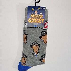 Inspector Gadget Retro Cartoon Gray and Blue Men's Novelty Socks NWT